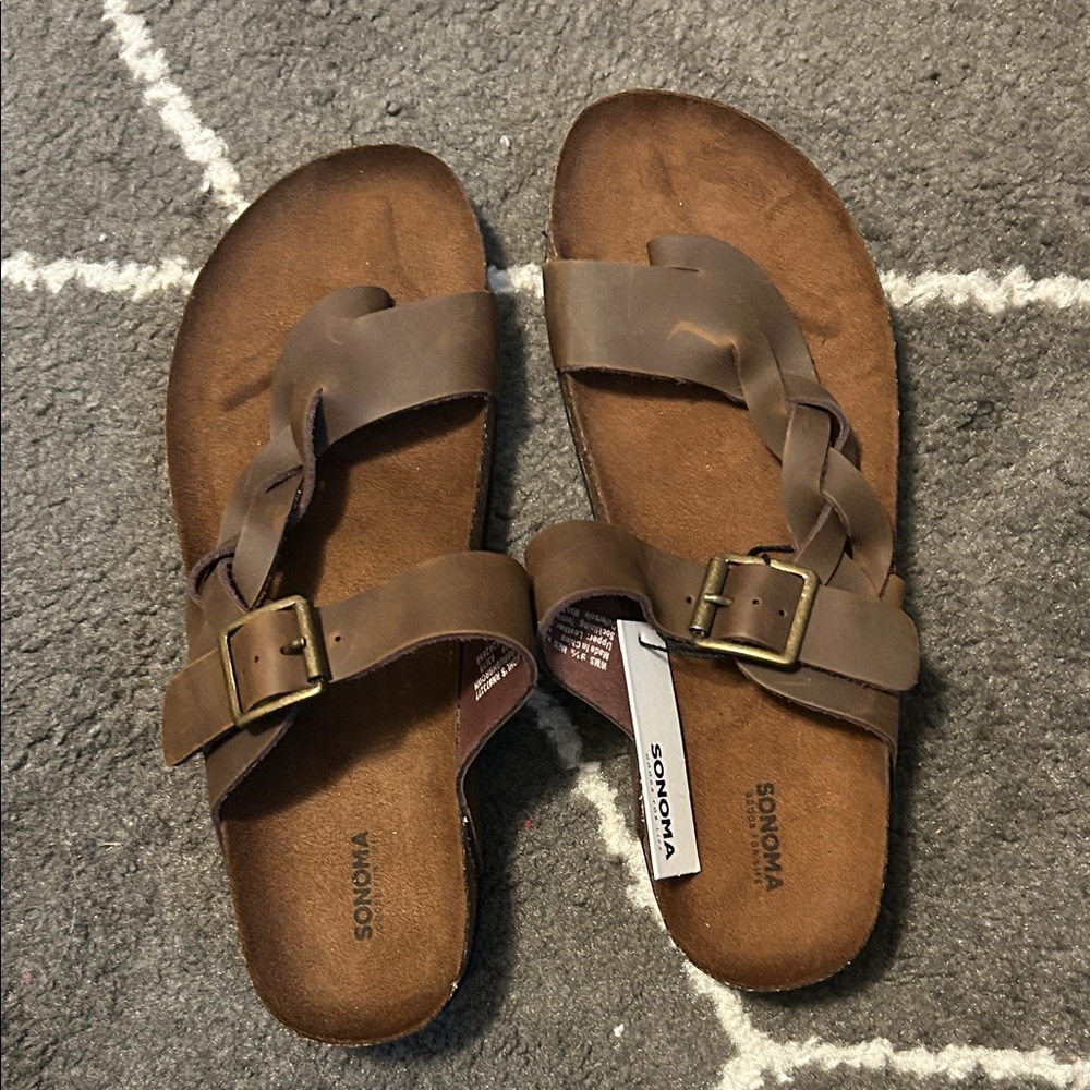 Sonoma Brown Leather Sandals with Braided Design